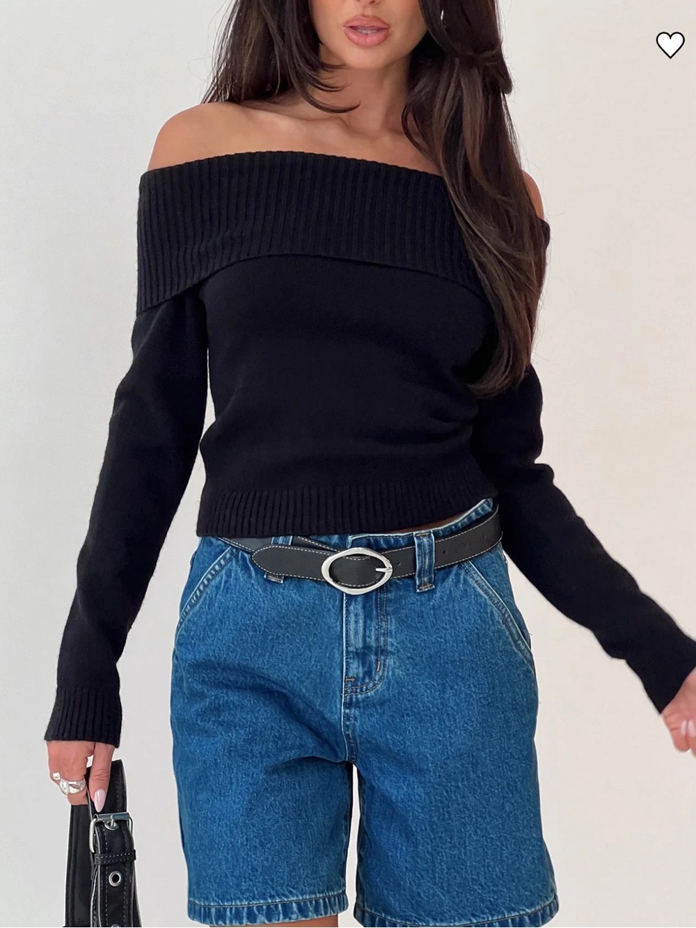 Princess Polly Black Off-Shoulder Ribbed Sweater